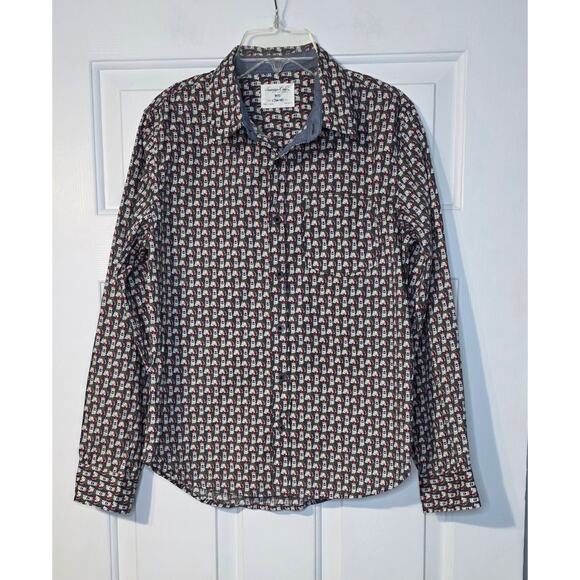Sovereign Code Boys L‎ 14/16 Christmas Dogs Santa Hat Button Long Sleeve Shirt - Picture 1 of 7